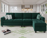 Belffin Velvet Reversible Sectional Sofa with Chaise Convertible L Shaped 4-seat Sectional Couch with Storage Ottoman Green Belffin