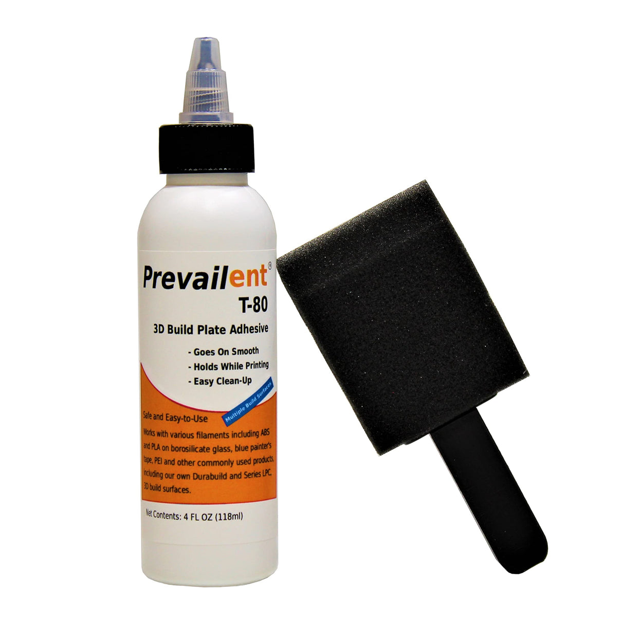 Prevailent T-80, 3D Printer Bed Adhesive Glue - Helps Prevent Warping, Strong Hold and Easy Release with Various Build Plates and Filament Types Including PLA, ABS, TPU, and PETG, 4 fl oz. (118ml) Prevailent