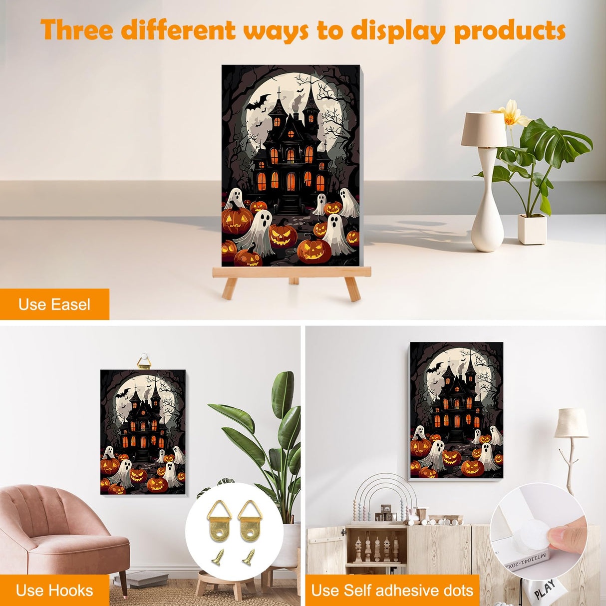 MOGTAA Halloween Paint by Numbers Kit for Adults Beginners with Frame, Ghost Adult Paint by Number Kits on Canvas with Easel, Easy DIY Pumpkin Oil Painting Kits for Home Decor, 8x12in MOGTAA