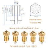 LANKEGU 15PCS Brass Nozzles Kit for Anycubic Kobra, 3D Printer 7PCS 0.4mm Nozzles and 2PCS 0.2mm, 0.6mm, 0.8mm, 1.0mm Brass Nozzles Kit for Anycubic Mega, Mega X, Chrion, Kobra, Kobra Neo LANKEGU