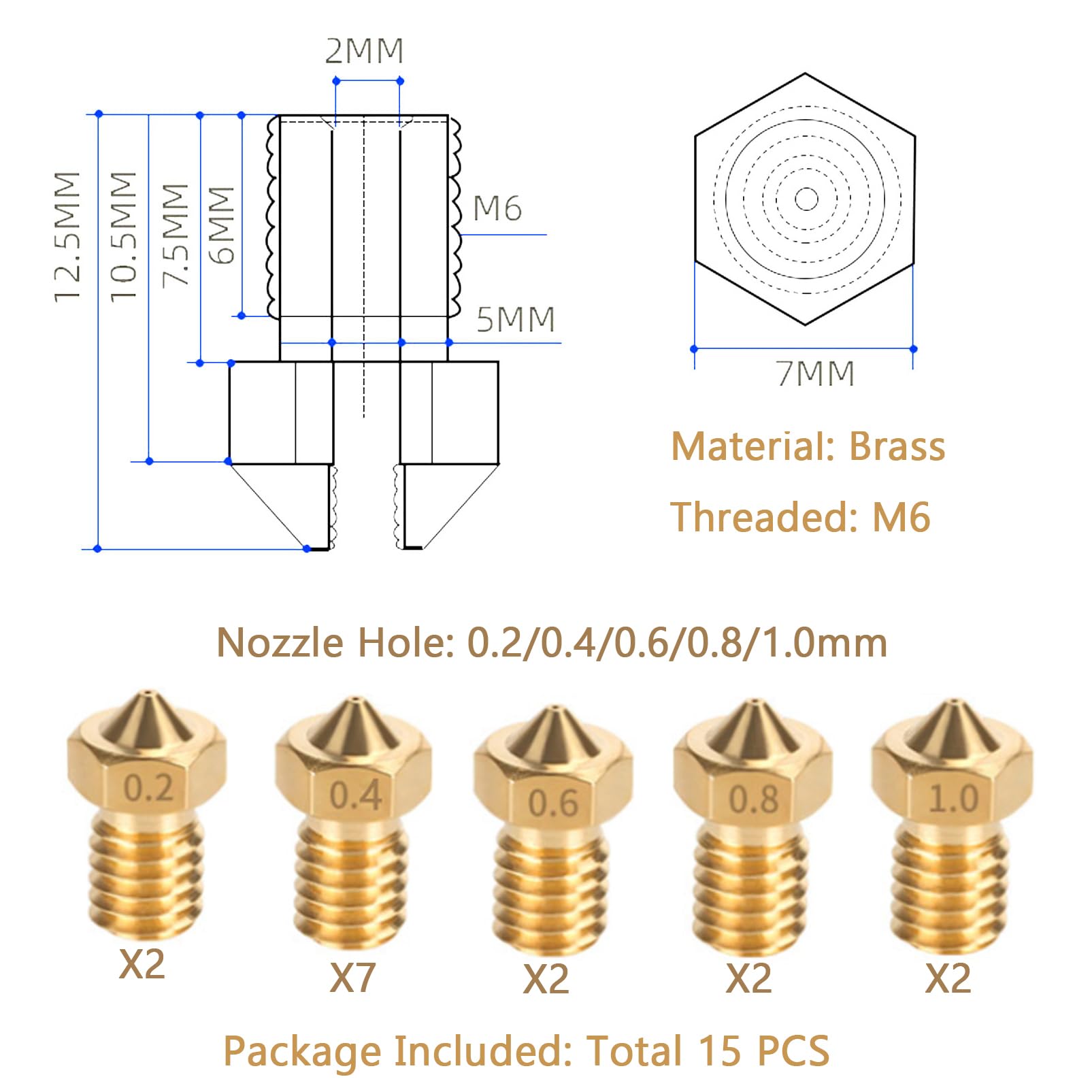 LANKEGU 15PCS Brass Nozzles Kit for Anycubic Kobra, 3D Printer 7PCS 0.4mm Nozzles and 2PCS 0.2mm, 0.6mm, 0.8mm, 1.0mm Brass Nozzles Kit for Anycubic Mega, Mega X, Chrion, Kobra, Kobra Neo - WoodArtSupply