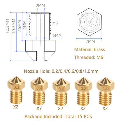 LANKEGU 15PCS Brass Nozzles Kit for Anycubic Kobra, 3D Printer 7PCS 0.4mm Nozzles and 2PCS 0.2mm, 0.6mm, 0.8mm, 1.0mm Brass Nozzles Kit for Anycubic Mega, Mega X, Chrion, Kobra, Kobra Neo - WoodArtSupply