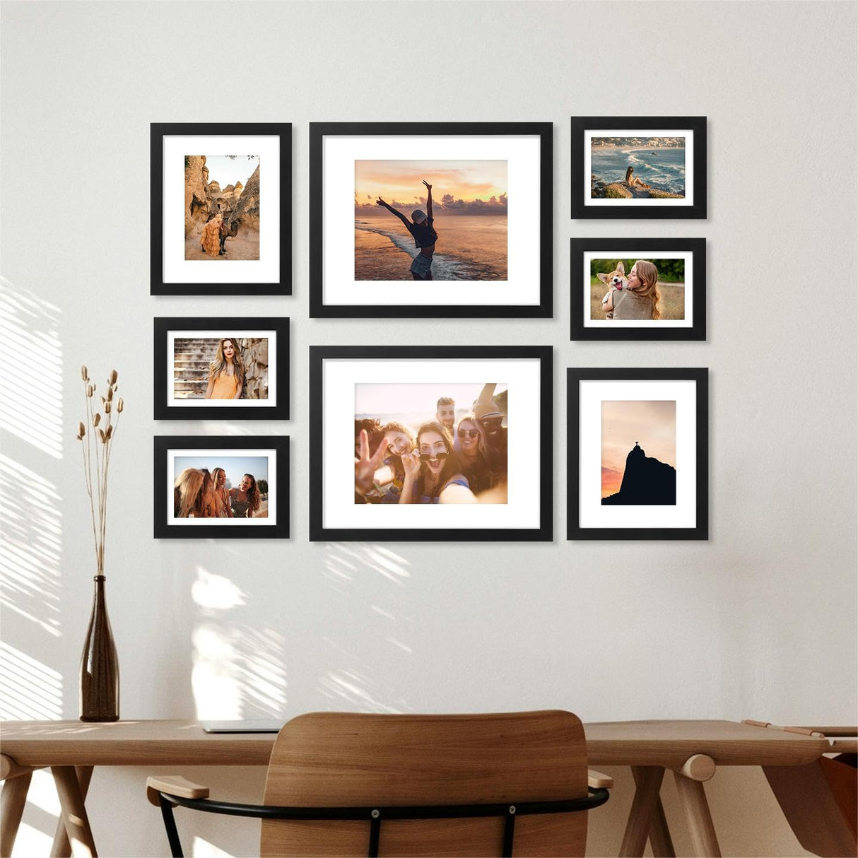 decorUhome 8x10 Picture Frame, Display Pictures 5x7 with Mat or 8x10 without Mat, Black Engineered Wood Photo Frame with Plexiglass for Wall & Tabletop Display, Picture Frames 8x10 Set of 1 decorUhome