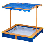 Teamson Kids Outdoor 46 in. x 46 in. Spruce Sand Box with Adjustable Canopy and 300 lb. Sand Capacity, Blue and Wood Teamson Kids