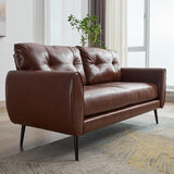 Sofa Couch 61" Small Loveseat Couches for Living Room Chestnut Brown Leather Couch Mid Century Modern Tufted Mini Sofa Comfy Office 2 Seat Settee Love Seat Small Couches for Small Spaces Bedroom TYBOATLE