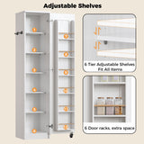 IRONCK Narrow Kitchen Pantry Storage Cabinet, 72" Slim Single Door with 6 Adjustable Shelves, Door Rack and Wheels, Space Saving Freestanding Storage Floor Cabinet for Small Place, White IRONCK