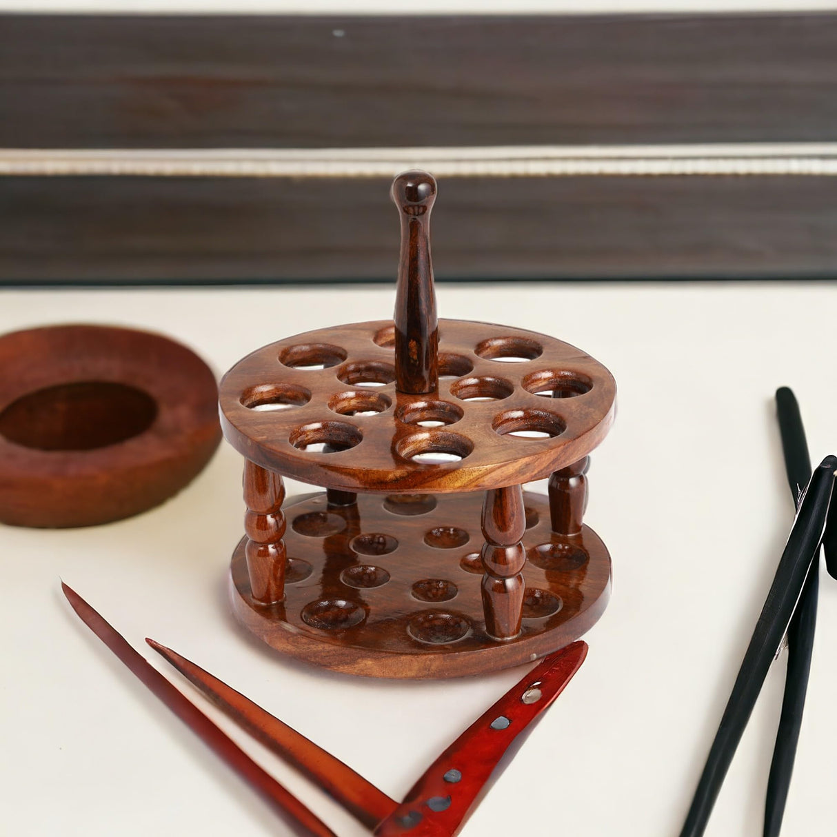 Brainmart Wooden Crochet Hooks Holder - 12 Holes Storage Organizer for Crochet Tools, Crochet Hooks Holder, Rosewood Knitting Needle Storage for Crocheters Brainmart