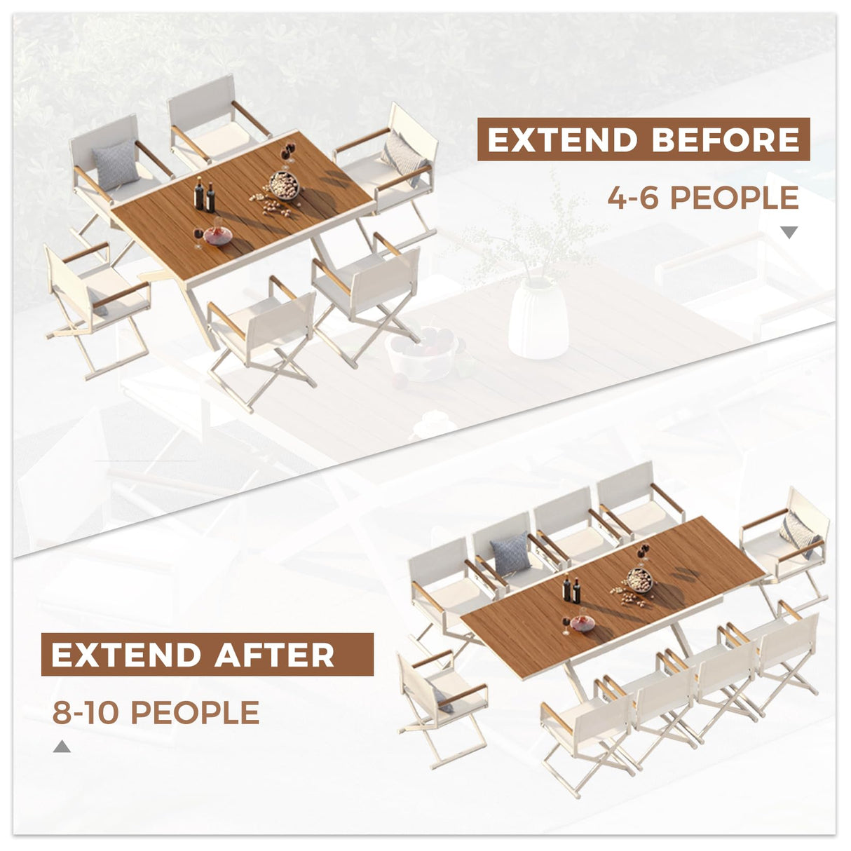Grand patio 11-Piece Outdoor Dining Set, 10 Extra-Wide Folding Chairs & 1 Rectangle Expandable Table for 6-8 Person, Sling Mesh Patio Chairs with Wood Grain Table for Yard, Poolside, Deck, Apricot Grand patio