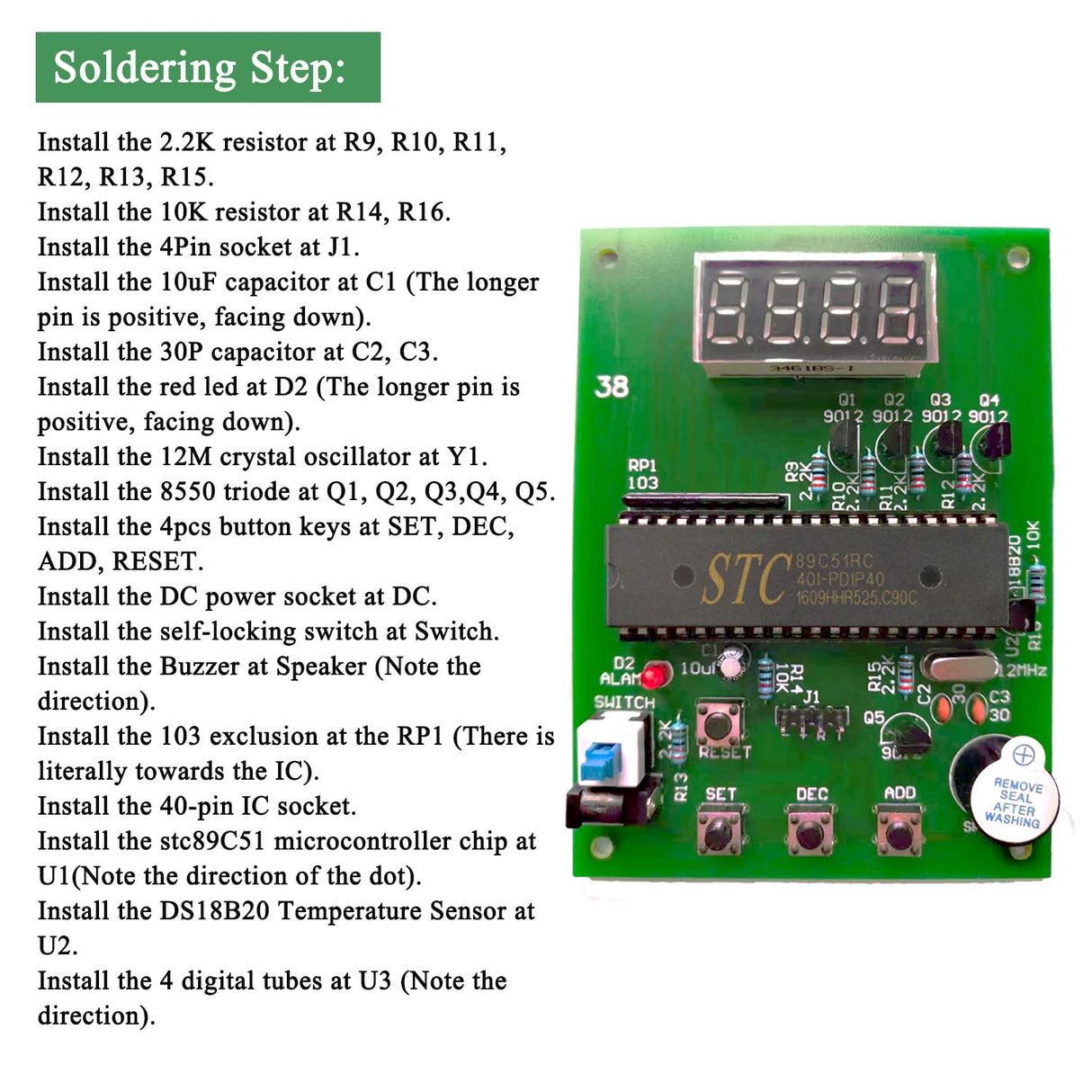 DIY Soldering Practice Kits DS18B20 Temperature Sensor Module DIY Electronic Kits Soldering Project Kit 0-99 ℃ (32℉-210℉) Dingdong Store ZGSJBKL