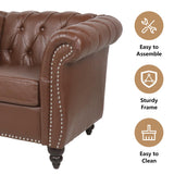 RUSTYER Chesterfield 3 Seater Sofa, Modern Leather Tufted Couch 3 Seater with Rolled Arms and Nailhead Mid-Century Upholstered Couch for Living Room, Bedroom, Apartment and Office, Brown RUSTYER