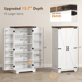 HOMCOM 47" LED Kitchen Pantry Cabinet, Farmhouse Storage Cabinet with 5 Deep Shelves and 12 Door Shelves, Freestanding Food Pantry with Barn Door, White HOMCOM