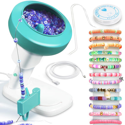 Goody King Electric Clay Bead Spinner for Bracelet Making Kit - Clay Bead Bracelet Kit Essentials, Needles Included, Easy Friendship Bracelet Making, Applicable for Different Kind of Beads (Teal)