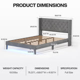 Lihimte Full Size Bed Frame with Led Lights, Upholstered Velvet Platform Bed Frames with Button Tufted Wingback Headboard and Footboard, Wooden Slats Support, No Box Spring Needed, Dark Grey Lihimte