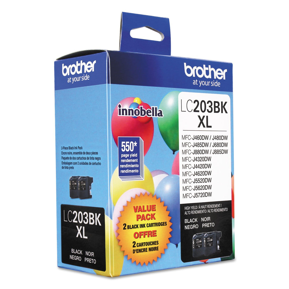 Brother Genuine High Yield Black Ink Cartridges, LC2032PKS, Replacement Black Ink Two Pack, Includes 2 Cartridges of Black Ink, Page Yield Up To 550 Pages/Cartridge, LC203 Brother