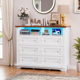 HAIOOU 6 Drawer Dresser for Bedroom White, Chest of Drawers 47 inch Modern Wooden Storage Organizer Tower with 2 Shelves,Power Outlets and LED Lights,Organizer Cabinet for Living Room,Hallway HAIOOU