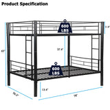 FUSVZ Metal Full Over Full Bunk Bed for Adults, Kids & Teens | Heavy Duty Convertible Bunk Bed with Sturdy Guard Rails & Dual Side Ladders | Space-Saving Durable Metal Frame | Weight Capacity 600LBS FUSVZ