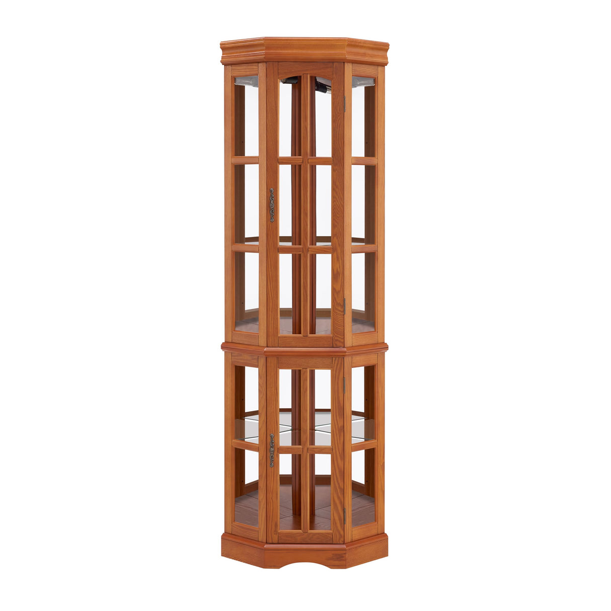 Corner Curio Cabinet with 5 Shelves and Lighting System, Oak(E26 Light Bulb not Included) Generic