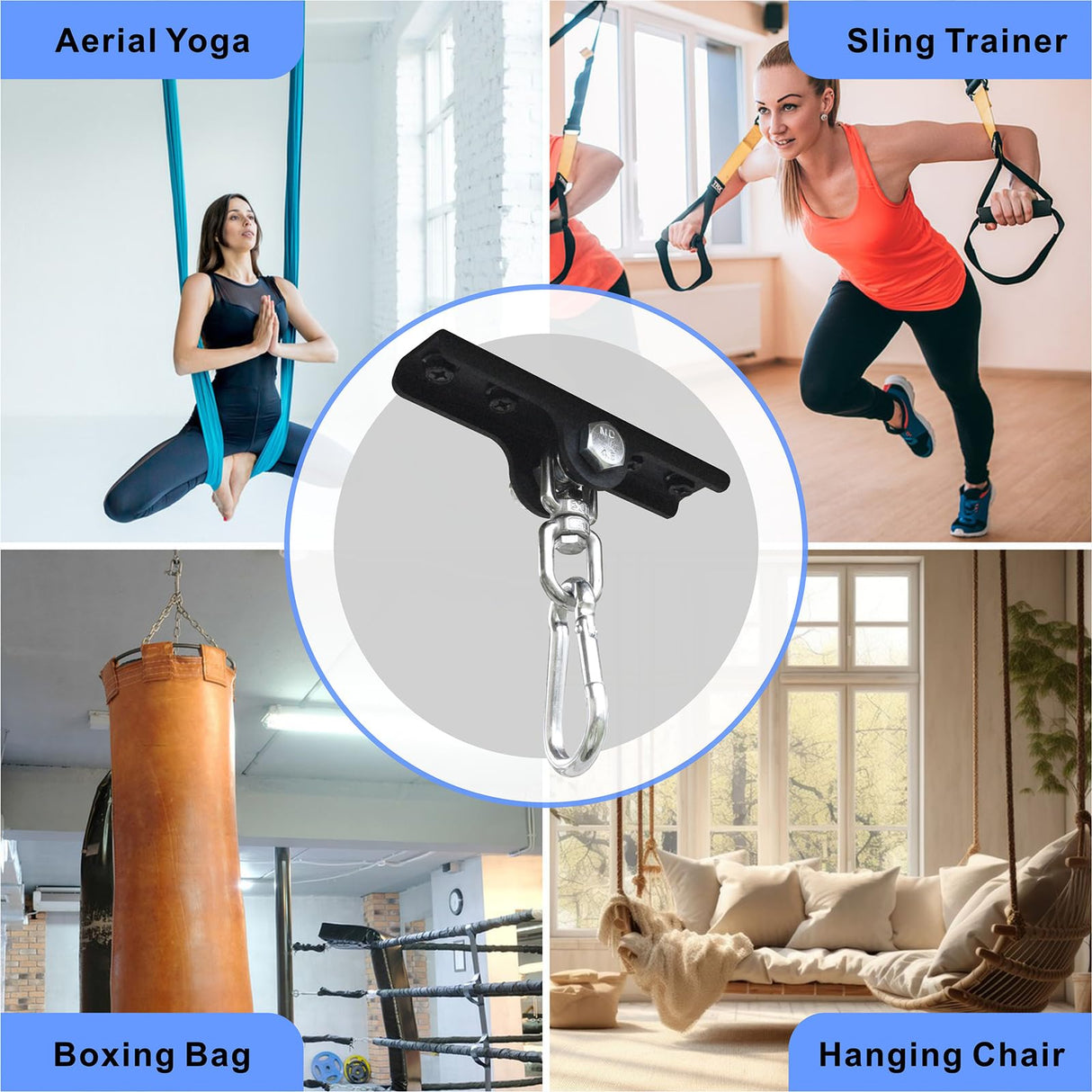 KSWLOR Heavy Bag Hanger - Heavy Duty Punching Bag Mount Hanger Bracket,360° Rotation Wall Ceiling Mount Wood Beam Hook for Boxing Muay Thai Training,Aerial Yoga Swing & Hammock KSWLOR