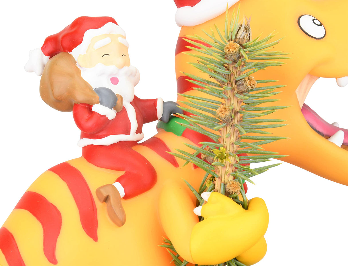 Tree Buddees Santa Riding a T-Rex Funny Christmas Tree Topper - Large 10" Tree Buddees