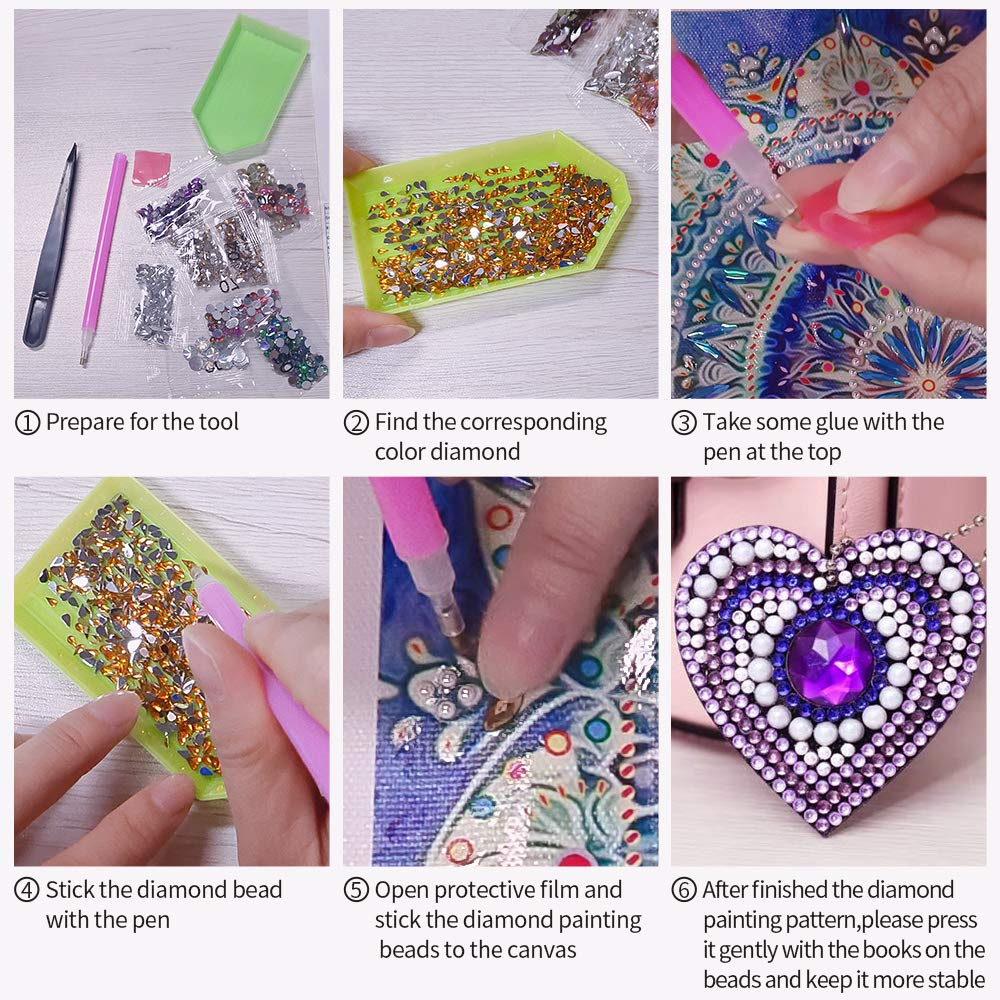 HXYQMMY 5PCS Diamond Painting Keychain -Diamond Art Kits for Adult Paint with Diamonds by Numbers Love Heart Pendant Diamond Art Keychains Crat HXYQMMY