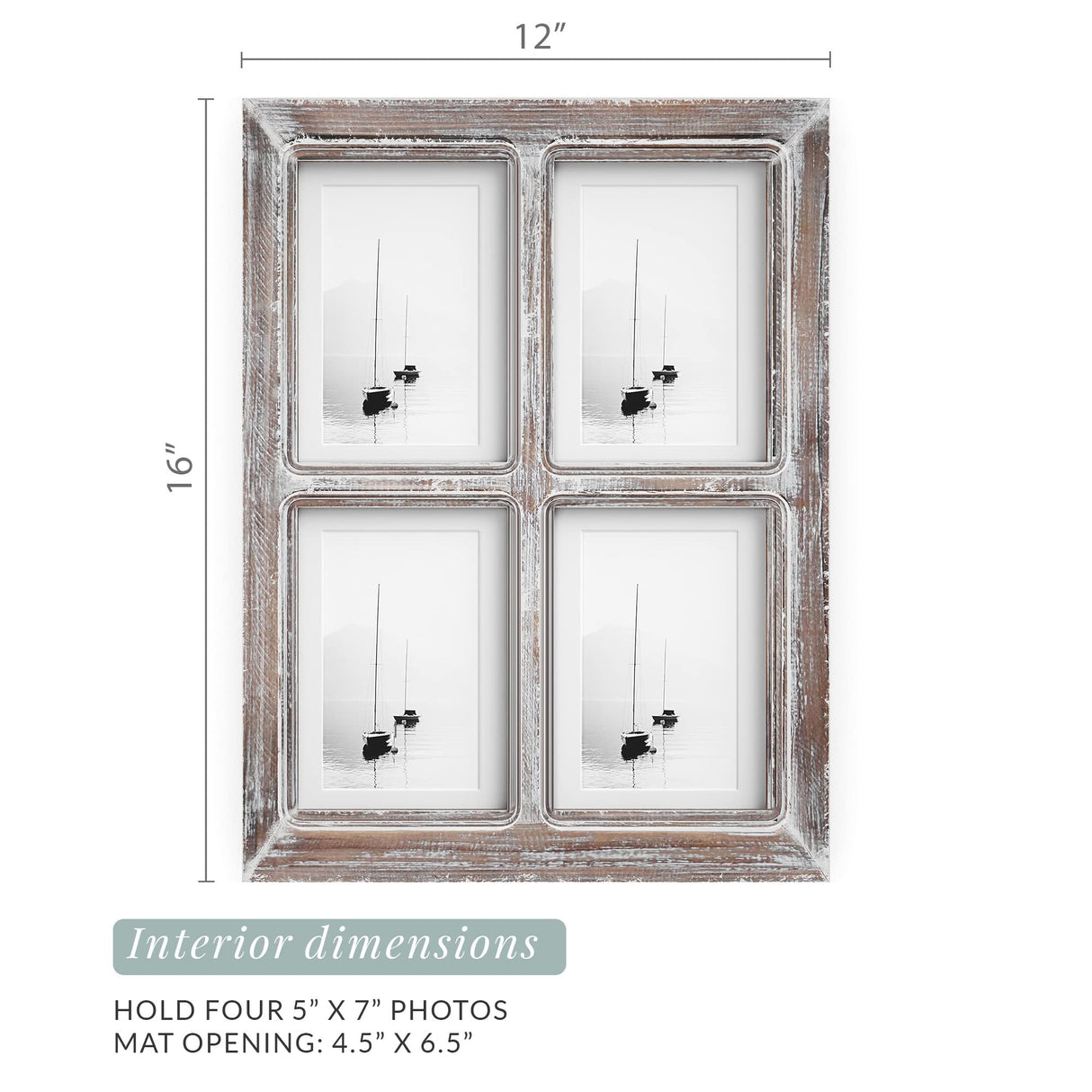 Barnyard Designs 4x6 or 5x7 Collage Picture Frames, 4 Photo Openings w/Mat for Multiple Pictures, Distressed Rustic Wood Farmhouse Frame for Wall, 16x12 (Brown) Barnyard Designs