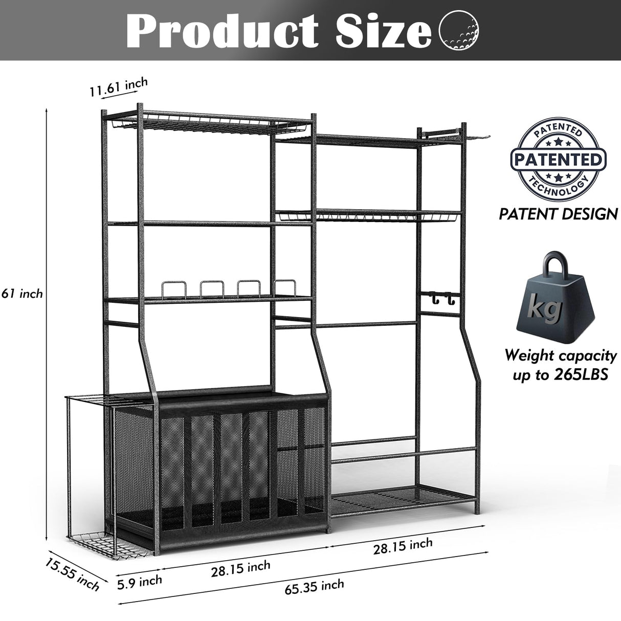 Garage Sports Equipment Organizer with Golf Bag Stand, Balls Storage Rack, and Toy Organizer – Durable Indoor/Outdoor Multi-Use Rack for Kids' Gear and Seasonal Items SPIDERCAMP