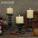 Inweder Wood Pillar Candle Holder: 3Pcs Rustic Black Candle Holders for Pillar Candles Wood Candle Holders Distressed Wooden Farmhouse Candle Holder Large Rustic Candle Holder for Fireplace Table Inweder