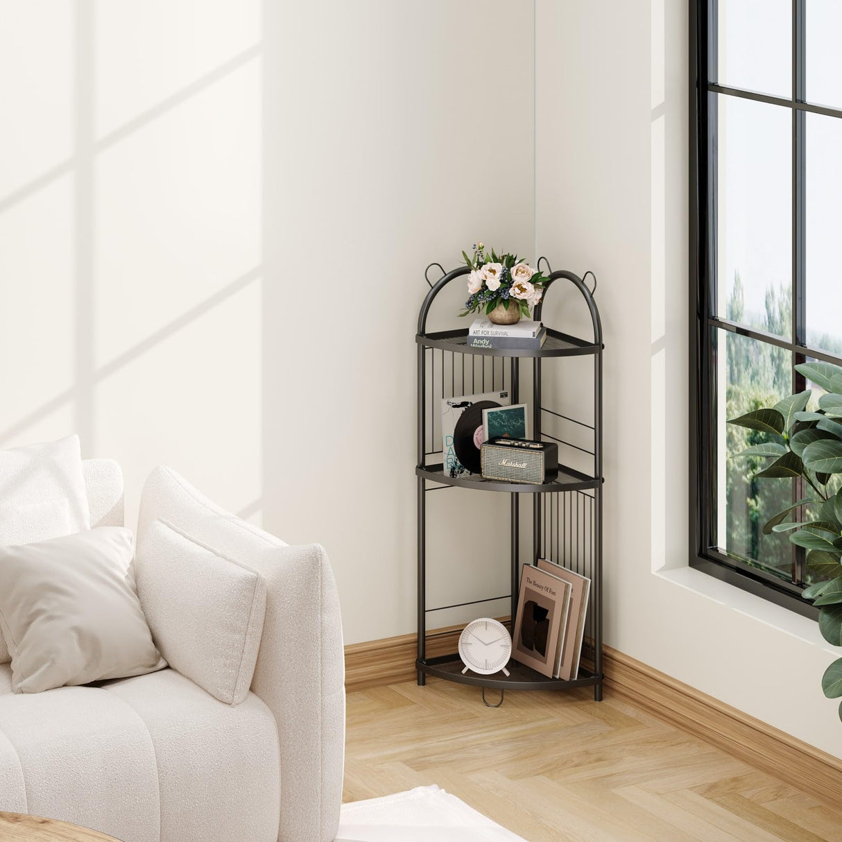 Corner Bathroom Shelf Metal Short Corner Stand Shelf Black Small Bathroom Storage Corner Shelf Unit for Toilet Shower Room 3 Tier CICUFY