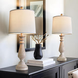 PORTRES 24.5" Mid Century Table Lamp Set of 2 for Living Room Farmhouse Linen Bedside Lamps for Bedroom Kids Room Dorm Office Rustic Lamps for End Table Nigntstand Resin PORTRES