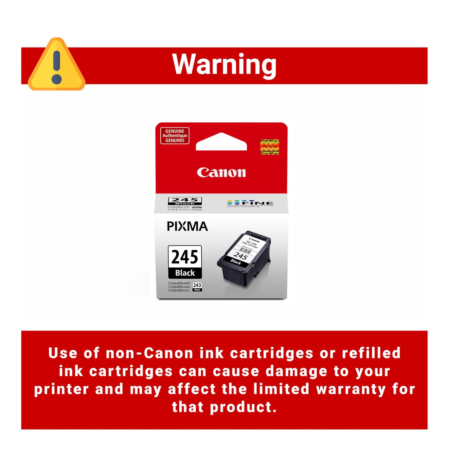 Canon PG-245 Genuine Black Ink Cartridge, Compatible with iP2820, MG2420/2924/2920/3020/2522/2525, MX492, TS3120/302/302a/202/202a/4520/3320