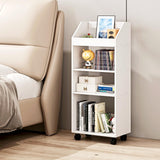 HAYOFAMY 4-Tier Mobile Bookshelf, White Bookcase with Wheels, Rolling File Holder Desk File Book Organizer for Home Office Living Room School HAYOFAMY