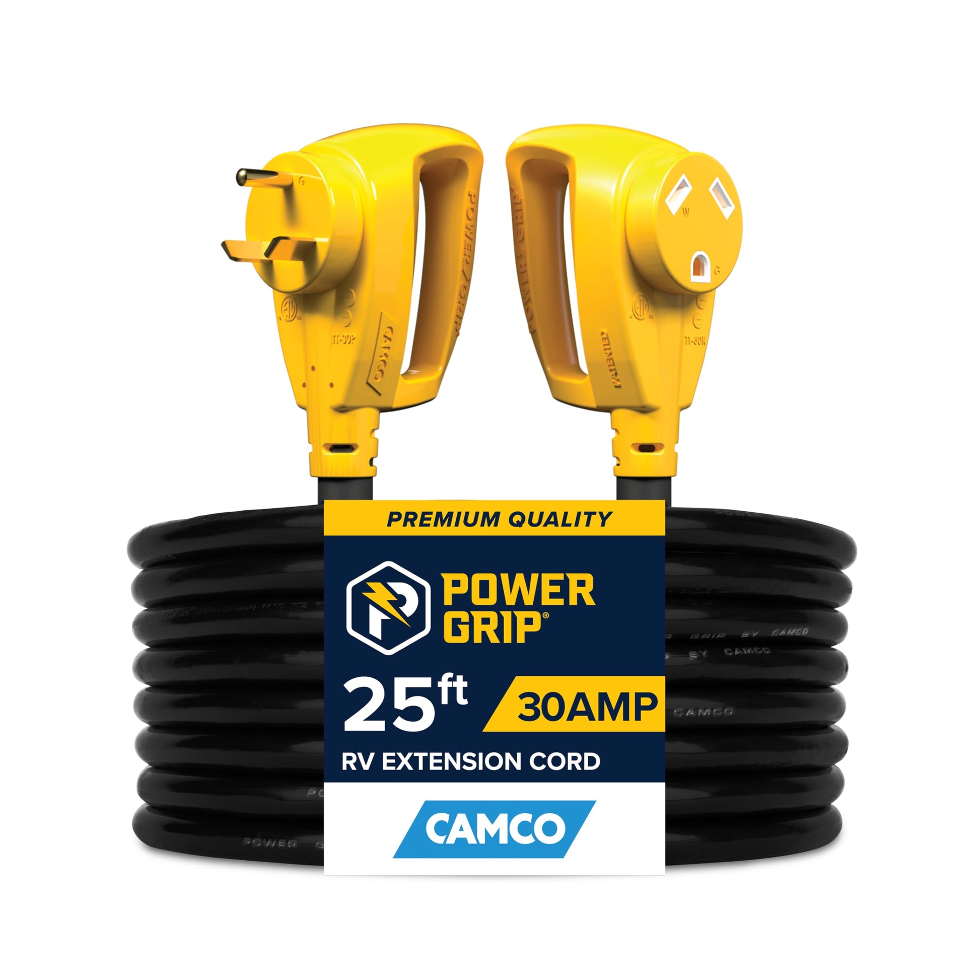 Camco Power Grip 25-Ft 30 Amp RV Extension Cord - Rated for 125V / 3,750W - Features Heavy Duty 10-Gauge Copper Wire for Superior Conductivity & Coated w/Heat-Resilient PVC (55191) - WoodArtSupply