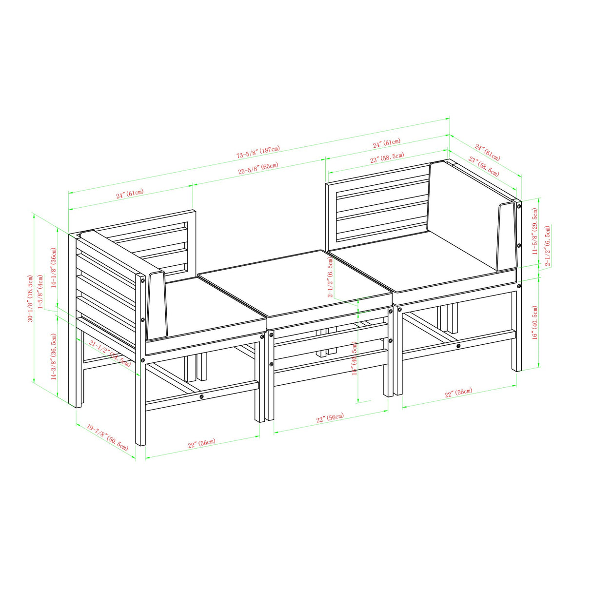 Walker Edison Ravello Contemporary 3 Piece Acacia Wood Outdoor Modular Chat Set with Cushions, Set of 3, Brown Walker Edison
