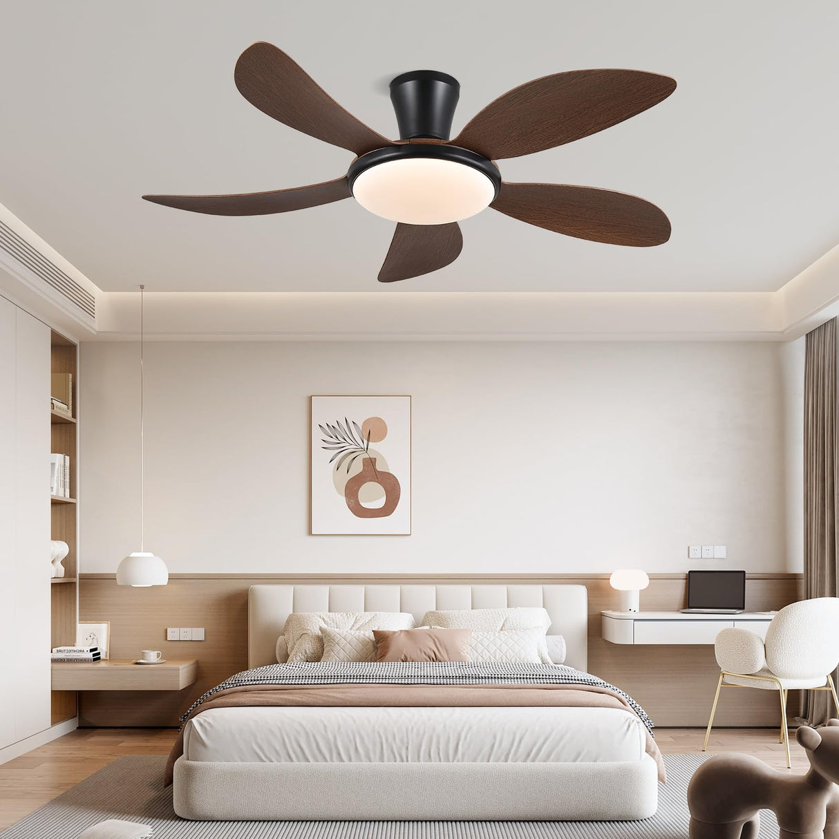 PHORUS Low Profile Ceiling Fans with Lights and Remote/APP,48 Inch Modern LED Ceiling Fans with Quiet Reversible DC Motor, Dimmable 3 Colors 6 Speeds PHORUS