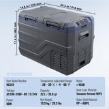 VEVOR NLS45, 12 Volt Car Refrigerator Fridge, 32 L Dual Zone Portable Freezer, -4℉-68℉ Adjustable Range, 12/24V DC and 100-240V AC Compressor Cooler for Outdoor, Camping, RV, Bule and grey VEVOR