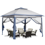GDY 11x11 Pop Up Canopy Tent, Outdoor Canopy with Netting, Outdoor Gazebo for Backyard, Tent with Wheeled Cover Bag, Blue. GDY