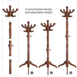 VASAGLE Coat Rack Free Standing with 11 Hooks, Wooden Hall Tree Coat Hat Tree Coat Holder with Solid Rubberwood Base for Coat, Hat, Clothes, Scarves, Handbags, Umbrella, Dark Walnut URCR05WN VASAGLE