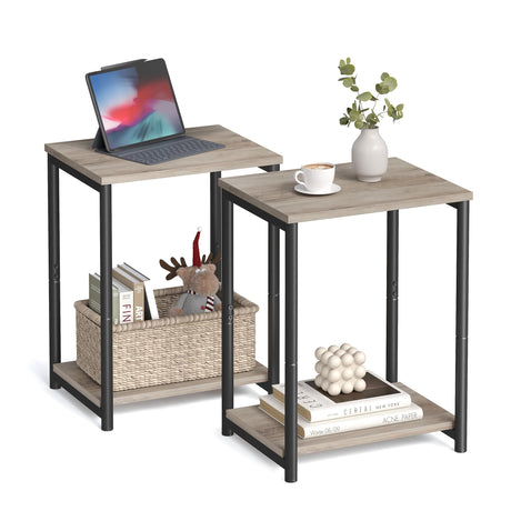 VASAGLE Side Tables Set of 2, Small End Table, Nightstand for Living Room, Bedroom, Office, Bathroom, Greige and Black ULET272B02 VASAGLE