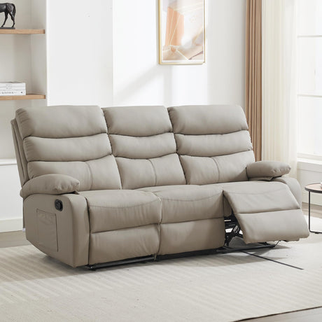 GNMLP2020 Loveseat Recliner Sofa Set, Small Leather Couch 3-Seater Manual Seater Reclining, Triple Recliner Chair for Living Room, RV, Home Theater Seating(Beige, 3 Seater Sofa) GNMLP2020