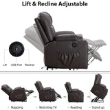 Bonzy Home Oversized Power Lift Recliner Chair for Elderly, Faux Leather Lift Chair with Heated and Massage, Extra Wide Single Sofa with 2 Cup Holders, Side Pockets, USB Port, Brown Bonzy Home