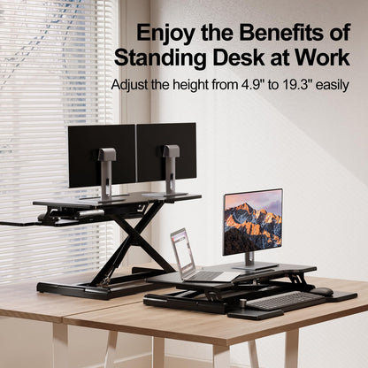 JYLH JOYSEEKER Standing Desk Converter 32 inch, Height Adjustable Sit Stand Desk Riser, Quick Sit to Stand Tabletop Dual Monitor Riser Workstation for Home Office with Keyboard Tray, Black - WoodArtSupply