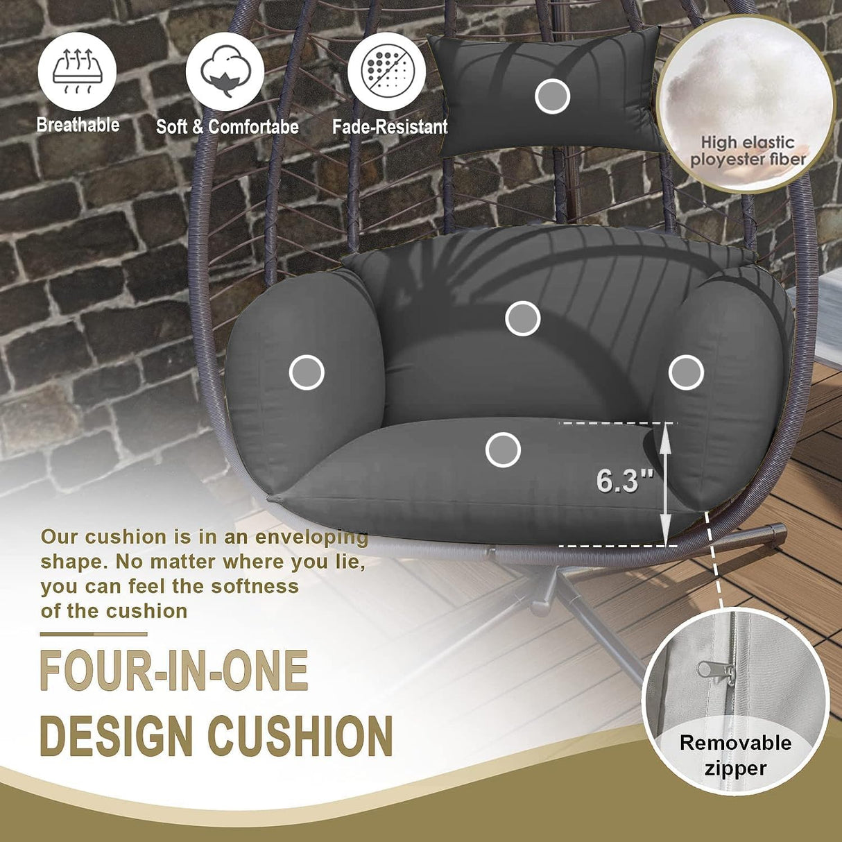 Kullavik Outdoor Hanging Egg Chair with Stand,Indoor Swinging Chair Patio Wicker Hammock Egg Chair with Thicken Padded Cushions,Indoor 350lbs Capacity forBalcony Living Room Bedroom(Grey) Kullavik