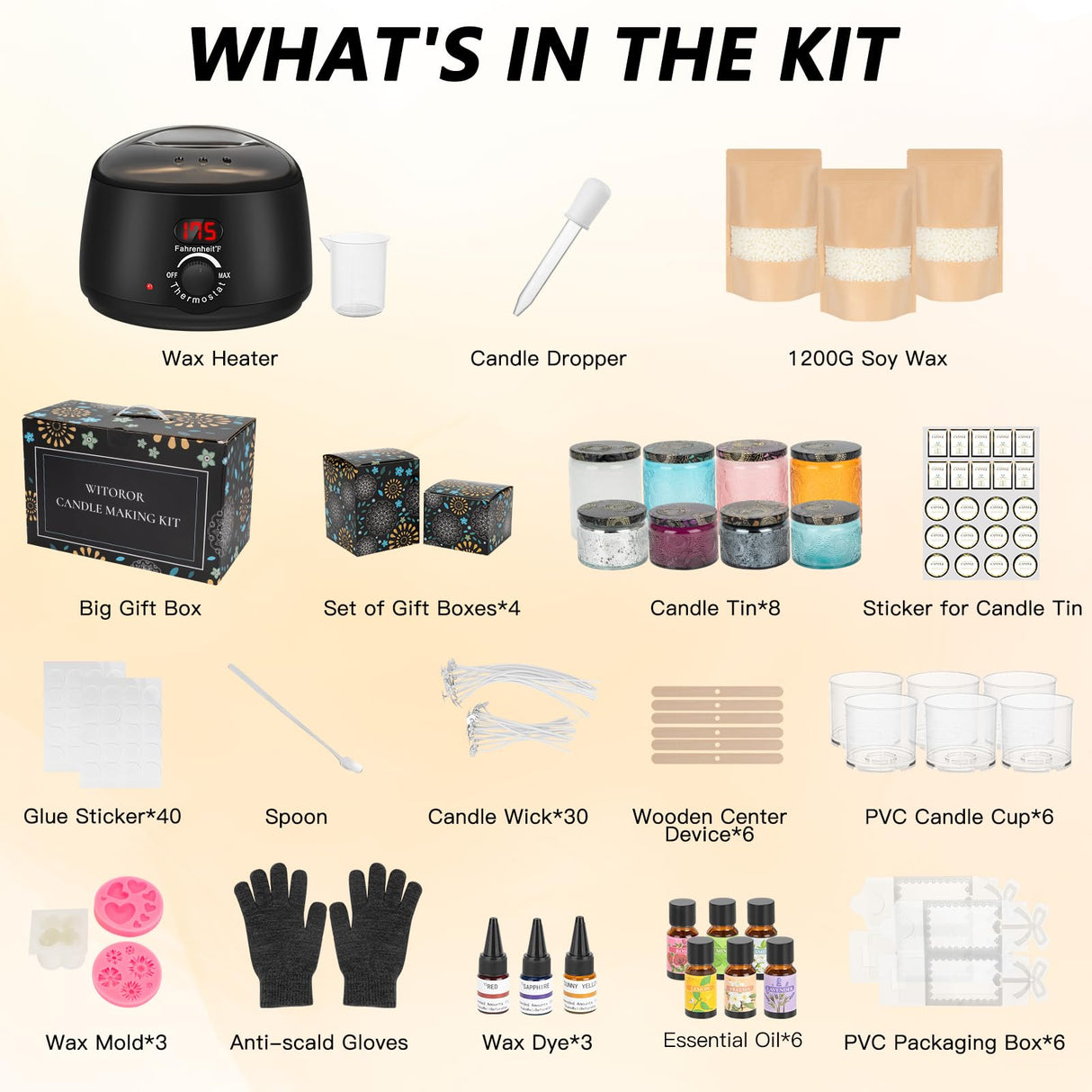 WITOROR Candle Making Kit, Scented Candles Making Kit Supplies with Digital Soy Wax Melt Warmer Candle Making Complete Kit for Adults Beginners DIY Starters WITOROR