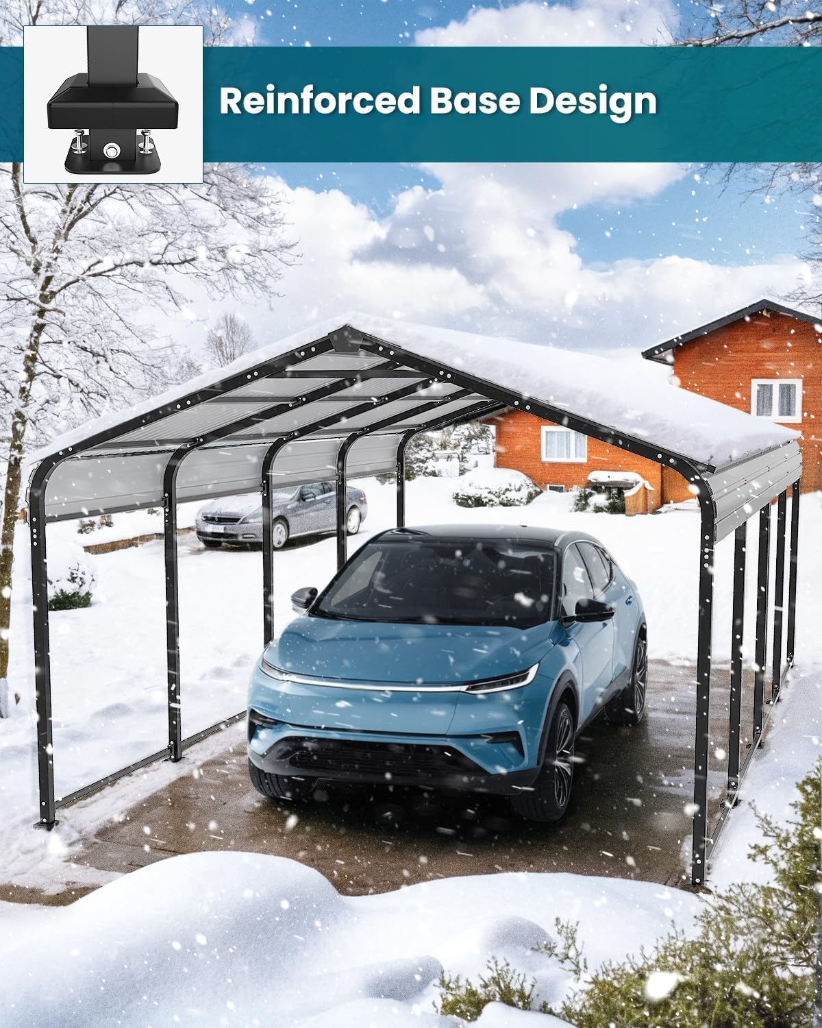 Metal Carport 12x21 Heavy Duty Easy Snow Off & Self Draining Design, 70KG/㎡ Load Ideal for Snow/Rain/Wind Conditions, Enhanced Base & Double Rust Proof Coating & Galvanized for Boats and Car, Truck Hoteel
