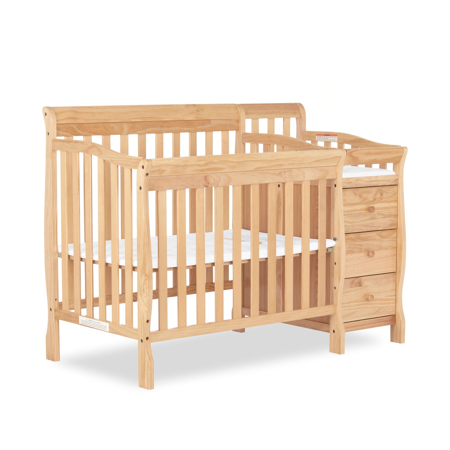 Dream On Me Jayden 4-in-1 Mini Convertible Crib And Changer in Natural, Greenguard Gold Certified, Non-Toxic Finish, New Zealand Pinewood, 1" Mattress Pad