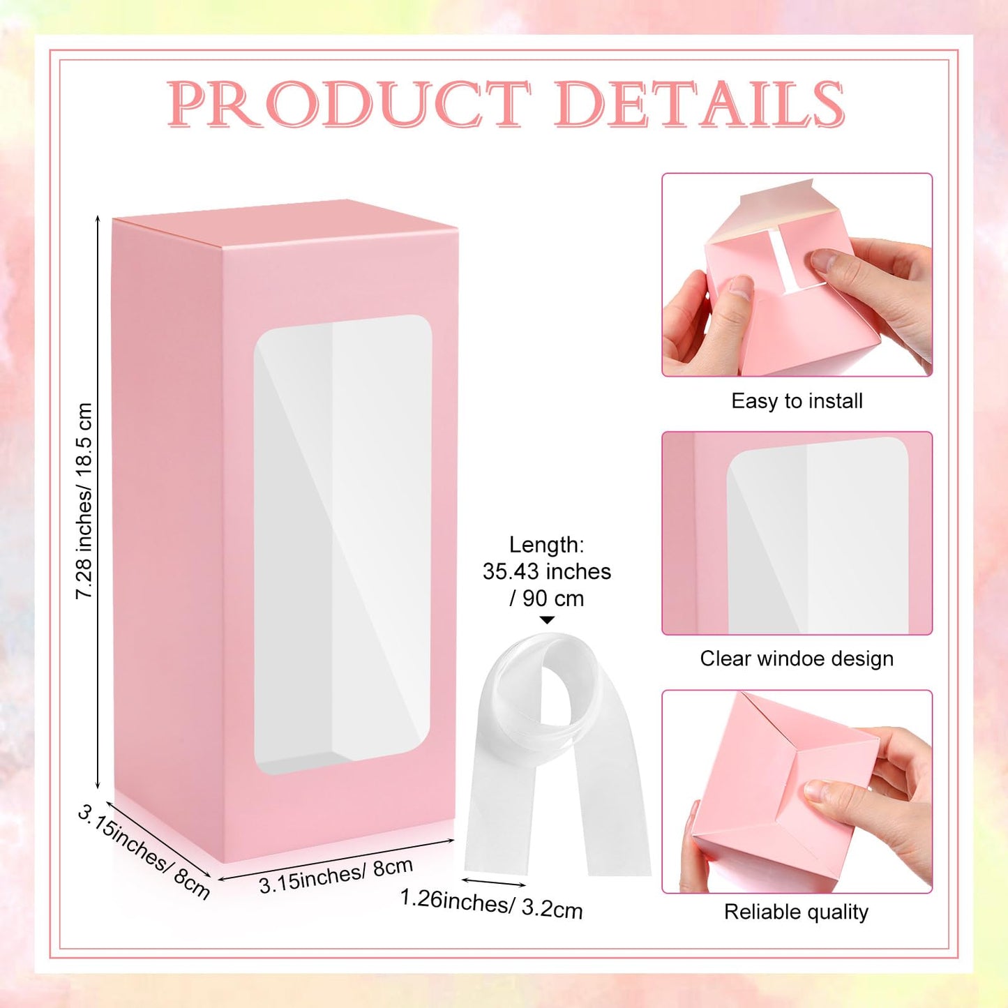 Fulmoon 12 Sets Sublimation Glass Gift Boxes Christmas Thank You Glass Cup Boxes with Ribbon Gift Wrap Boxes for Thanksgiving Christmas Shipping Blanks Sublimation Gift Wrapping(Pink)