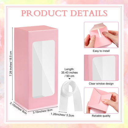 Fulmoon 12 Sets Sublimation Glass Gift Boxes Christmas Thank You Glass Cup Boxes with Ribbon Gift Wrap Boxes for Thanksgiving Christmas Shipping Blanks Sublimation Gift Wrapping(Pink)