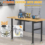 Pelnuies Workbench, 60" Adjustable Height Work Table with Power Outlet, Drawer and Wheels, 2000 LBS Load Capacity Hardwood Work Bench for Garage, Workshop, Home, Office (60" X 24") Pelnuies