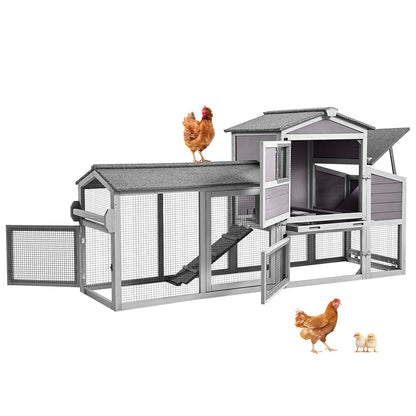 Wooden Chicken Coop with Wheels, Mobile Hen House 80" Outdoor Poultry Cage with Nesting Box Run