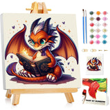 Mandun Paint by Numbers Kit for Kids with Frame, Dragon Paint by Numbers for Kids Ages 4-8-12, DIY Dragon Acrylic Oil Painting for Home Wall Art Decor Gift 7.8x7.8 inch (with Frame Easel) Mandun